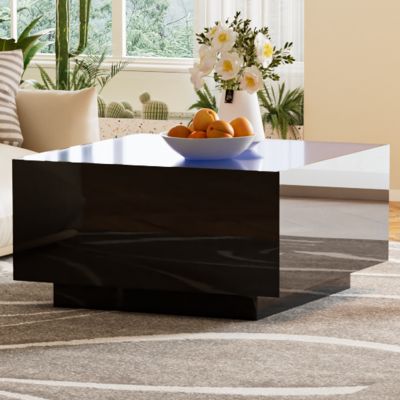 Modern LED Coffee Table with Frosted Glass Top (Black, 27.5")