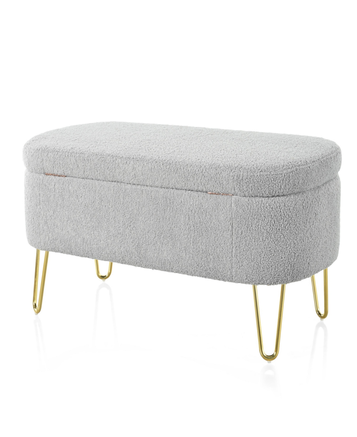 Streamdale Furniture Oval Storage Bench for Living Room Bedroom End of Bed, Upholstered Storage Ottoman Entryway Bench With Metal Legs,- Grey