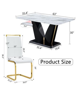 Table and chair set, white imitation marble texture glass tabletop, black MDF table legs, stable and beautiful. Modern simple dining table, comfortable seating.