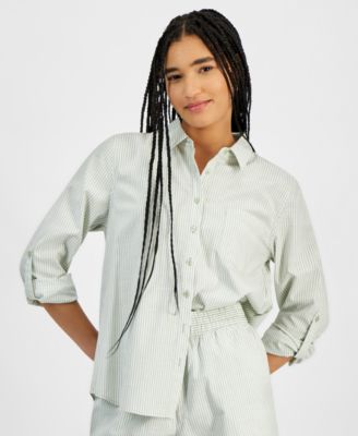 Hippie Rose - Juniors' Roll-Tab Sleeve Button-Front Shirt