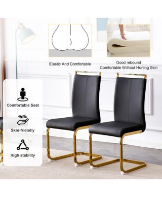 Table and chair set, rock plate table top, gold metal table legs, stable and beautiful, suitable for most home styles. Modern simple dining table, comfortable seating.