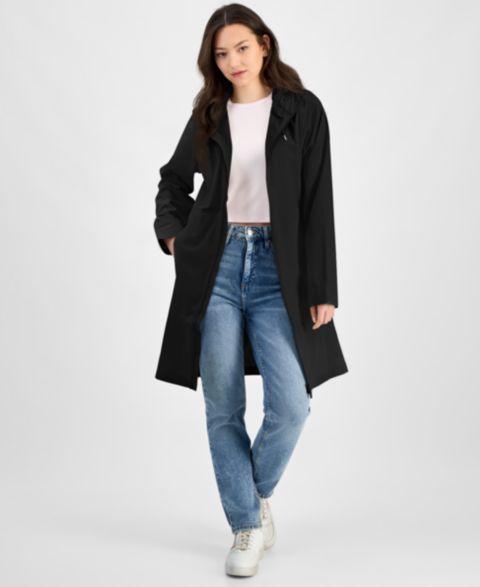 Женские куртки Rains Women's Long Zip-Front Hooded Rain Coat