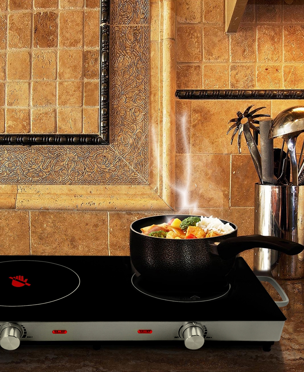 Megachef 1700 Watts Ceramic Infrared Double Electric Cooktop In Silver