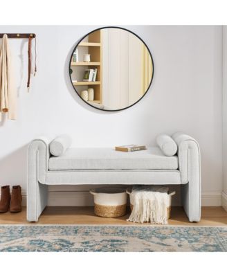 Bedroom storage stool, linen fabric storage stool, large storage space, 50.39 inches, can be used for bed end, living room, entrance, White