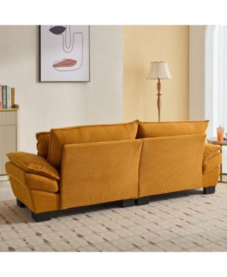 Corduroy Sofa Bed with Plush Pillows