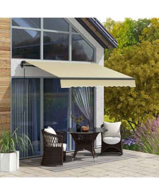 8' x 6.5' Retractable Awning, Patio Awning Sunshade Shelter with Manual Crank Handle, 280gsm UV Resistant Fabric and Aluminum Frame for Deck, Balcony, Yard, Beige