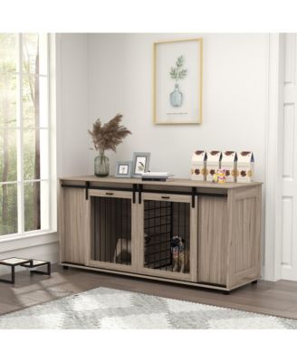 Dog Crate Furniture with Removable Divider for 2 Small Dogs or 1 Large Dog, 71" Modern Dog Kennel Furniture End Table with Storage, Double Doors, Walnut
