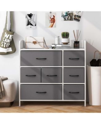 7-Drawer Dresser for Bedroom Chest of Drawers with 2 Large Fabric Bins