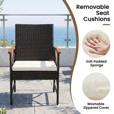 4PCS Patio PE Wicker Dining Chairs with Soft Zippered Cushions Armchairs