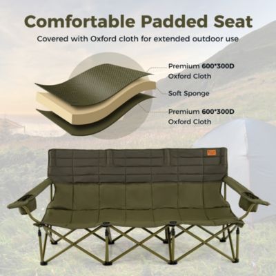3 Person Folding Camping Chair Heavy-Duty Camp Couch with 2 Cup Holders Padding
