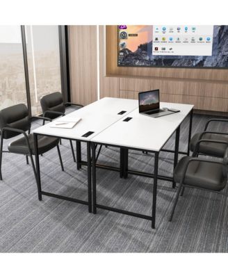 32" Meeting Room Desk Set of 4 with Charging Station & Headphone Hook Metal Frame