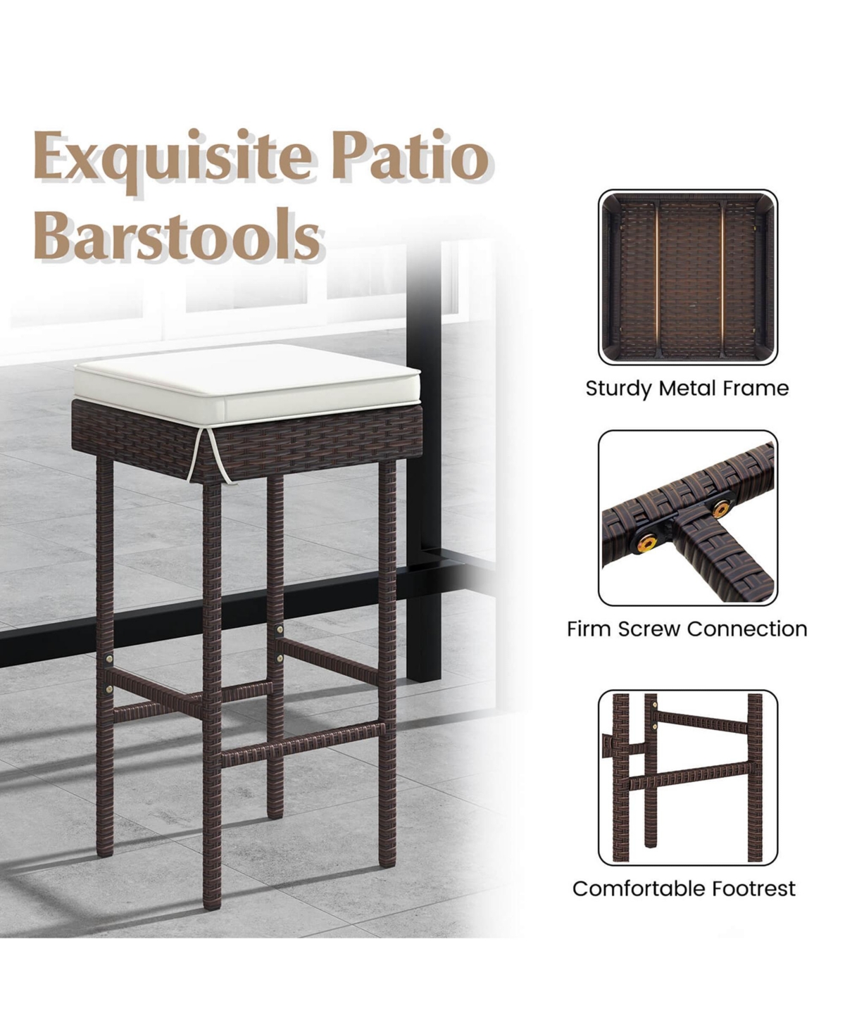 Costway Patio Rattan Barstools Set of 4 Outdoor Wicker Bar Height Chairs with Footrest