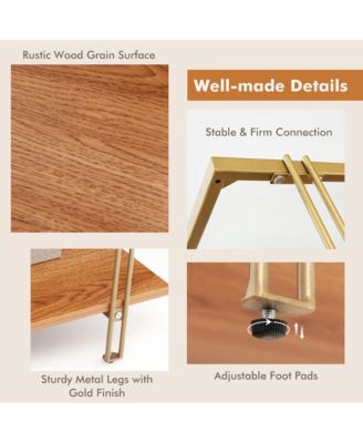 Coffee Table Rectangle Glass Top w/ Storage Shelf & Gold Steel Frame Living Room