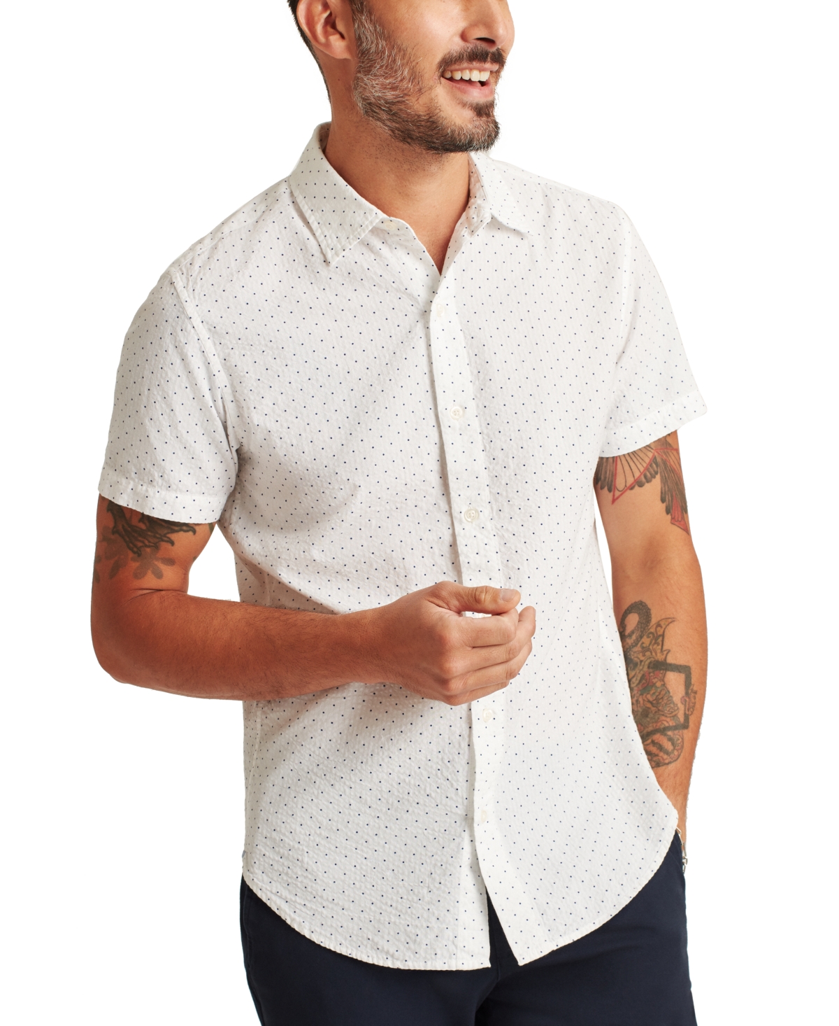 Men's Riviera Slim-Fit Dot-Print Button-Down Seersucker Shirt - Blue Seersucker Dot