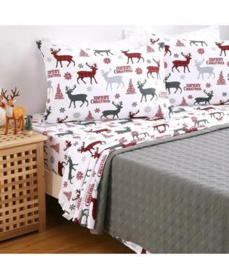 4 Pieces Soft Microfiber Christmas Bedding Sheet Set, King