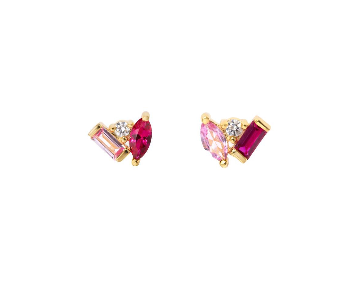 Sterling Silver Ruby and Pink Sapphire Celeste Stud Earrings - Gold