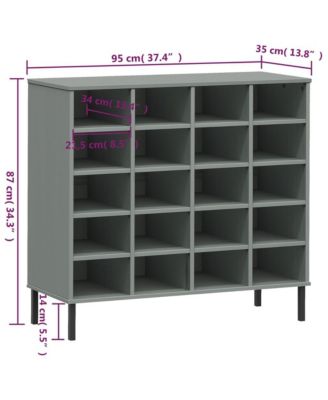 Shoe Rack with Metal Legs Gray 37.4"x13.8"x33.9" Solid Wood OSLO
