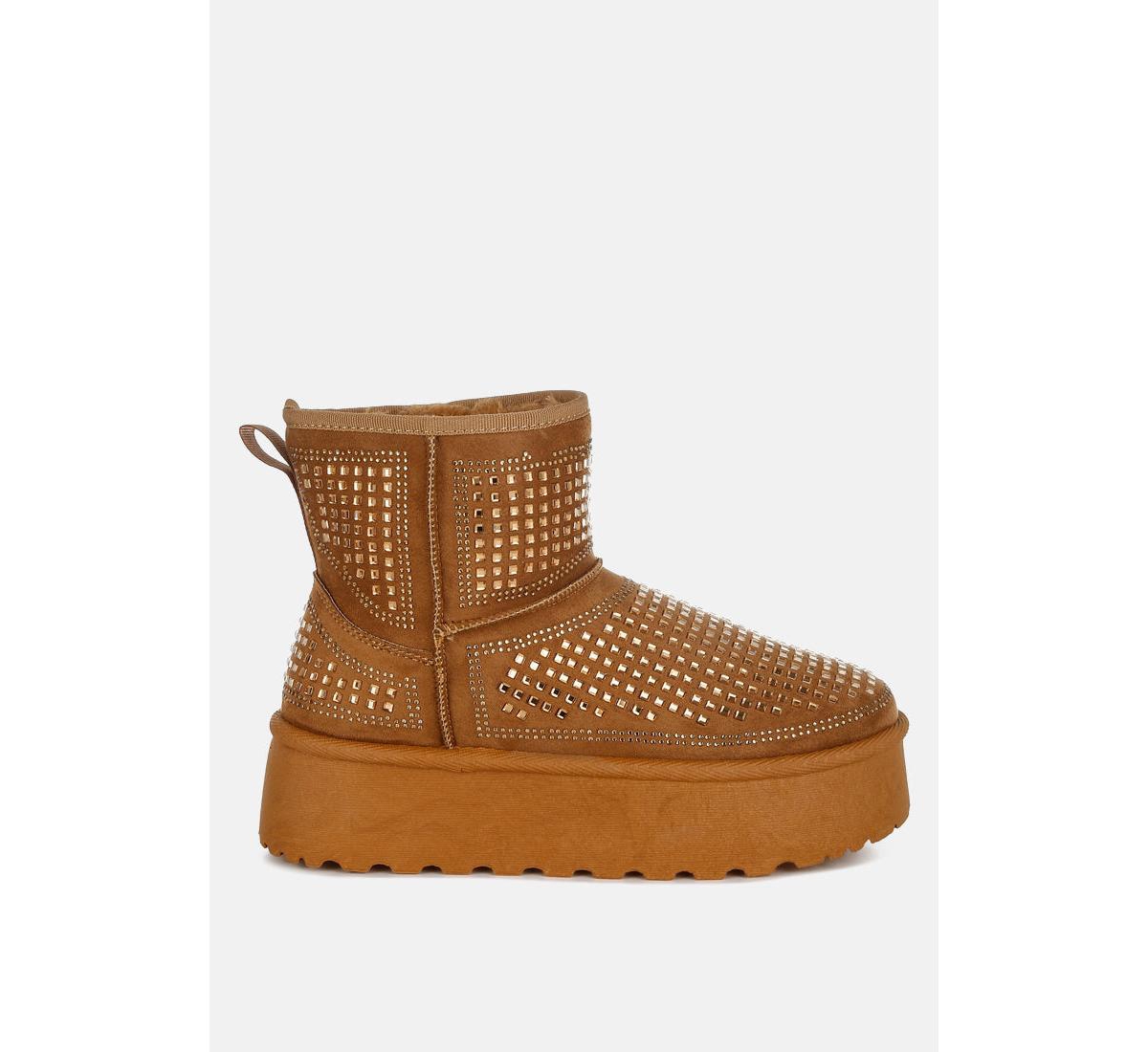 Xoras Chunky Rhinestones Ankle Boots - Tan
