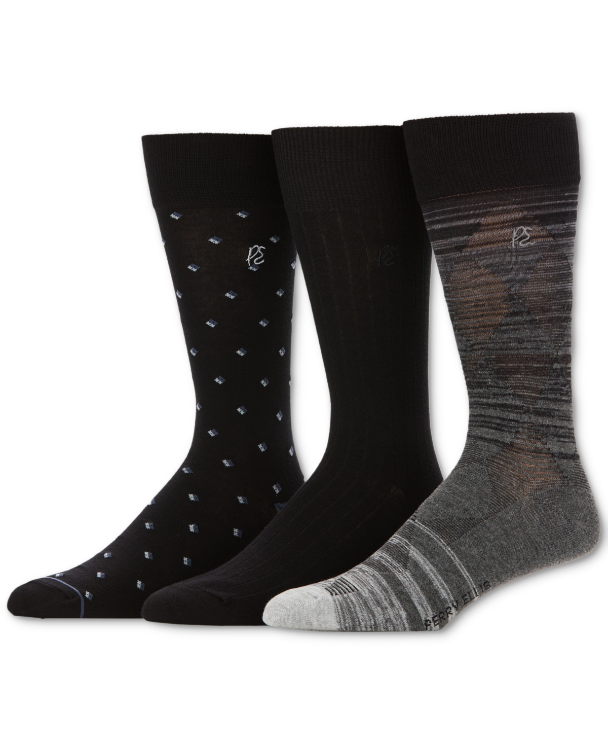 Men's 3-Pk. Moisture-Wicking Dress Socks - Black Assorted