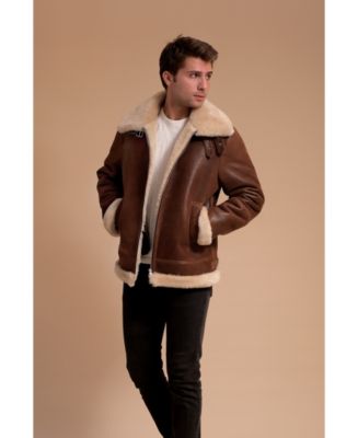 Furniq UK Men's Leather Sheepskin Jacket, Brown, Created for