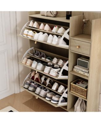 Streamdale Bohemian Shoe Cabinet with Rattan Drawers and Shelves