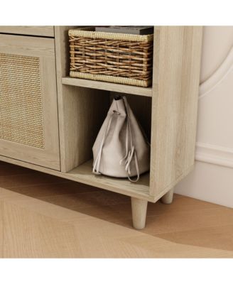 Streamdale Bohemian Shoe Cabinet with Rattan Drawers and Shelves