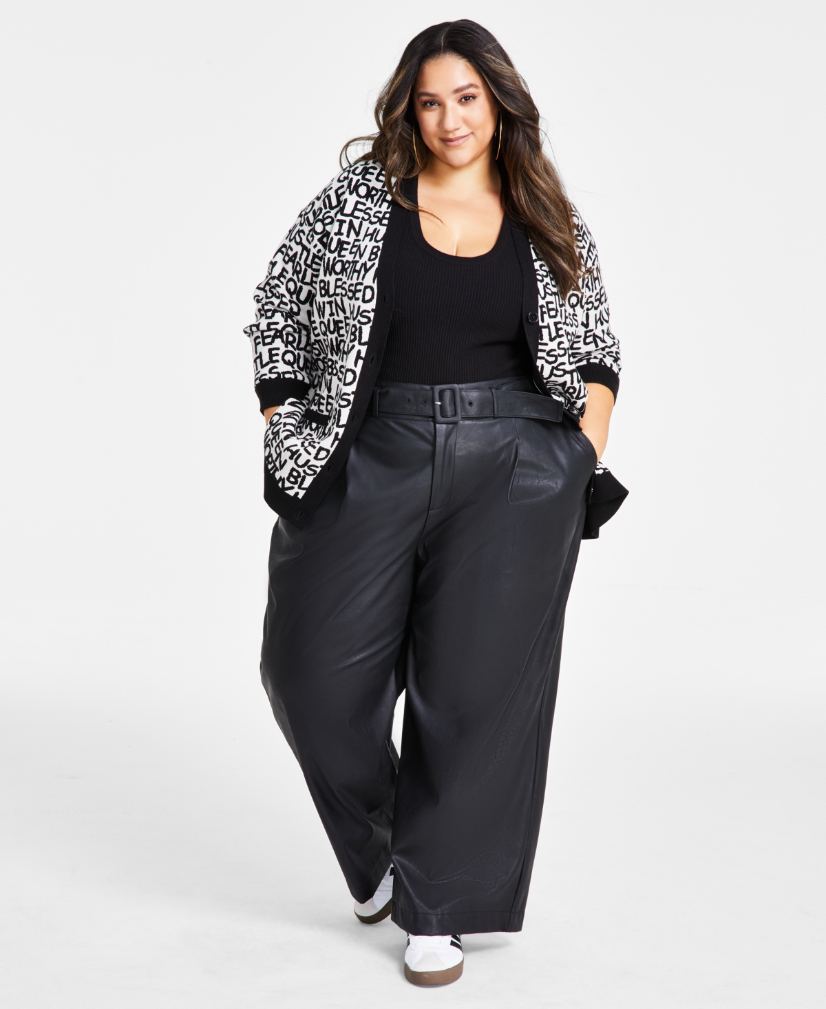 Nina Parker Trendy Plus Size Jacquard Boyfriend Cardigan