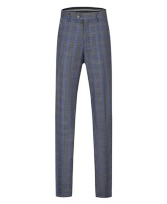 Men's 2-Piece Double Breasted Checked Plaid Slim Fit Suit