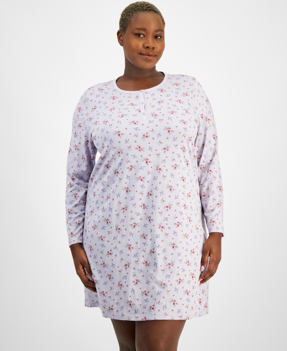 CHARTER CLUB PLUS SIZE COTTON HENLEY SLEEPSHIRT, EXCLUSIVELY AT MACY'S 