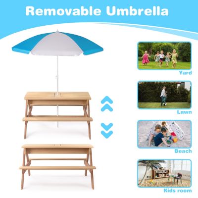 Streamdale Kids Wooden 3-in-1 Picnic Table with Umbrella & Sand/Water Play