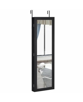 Full Length Mirror Jewelry Cabinet with Ring Slots and Necklace Hooks