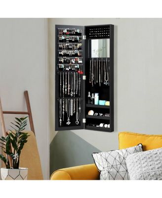 Full Length Mirror Jewelry Cabinet with Ring Slots and Necklace Hooks