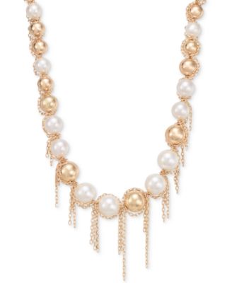 I.N.C. International Concepts - Gold-Tone Chain-Wrapped Bead & Imitation Pearl All-Around Statement Necklace, 19" + 3" extender