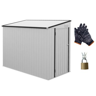 4' x 7.7' Metal Outdoor Storage Shed, Lean to Storage Shed, Garden Tool Storage House with Lockable Door and 2 Air Vents for Backyard, Patio, Lawn, White