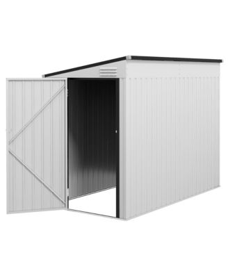 4' x 7.7' Metal Outdoor Storage Shed, Lean to Storage Shed, Garden Tool Storage House with Lockable Door and 2 Air Vents for Backyard, Patio, Lawn, White