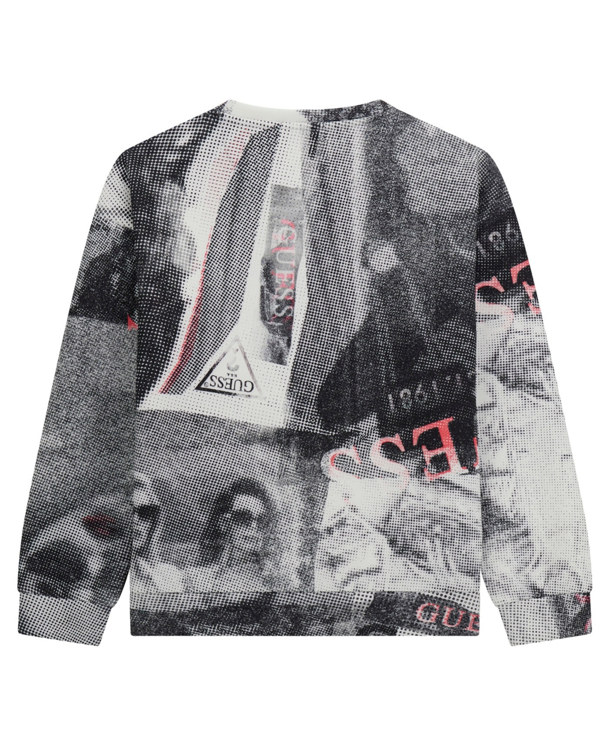 Guess Big Girls Newspaper Collage Scuba Long Sleeve Sweatshirt In Black