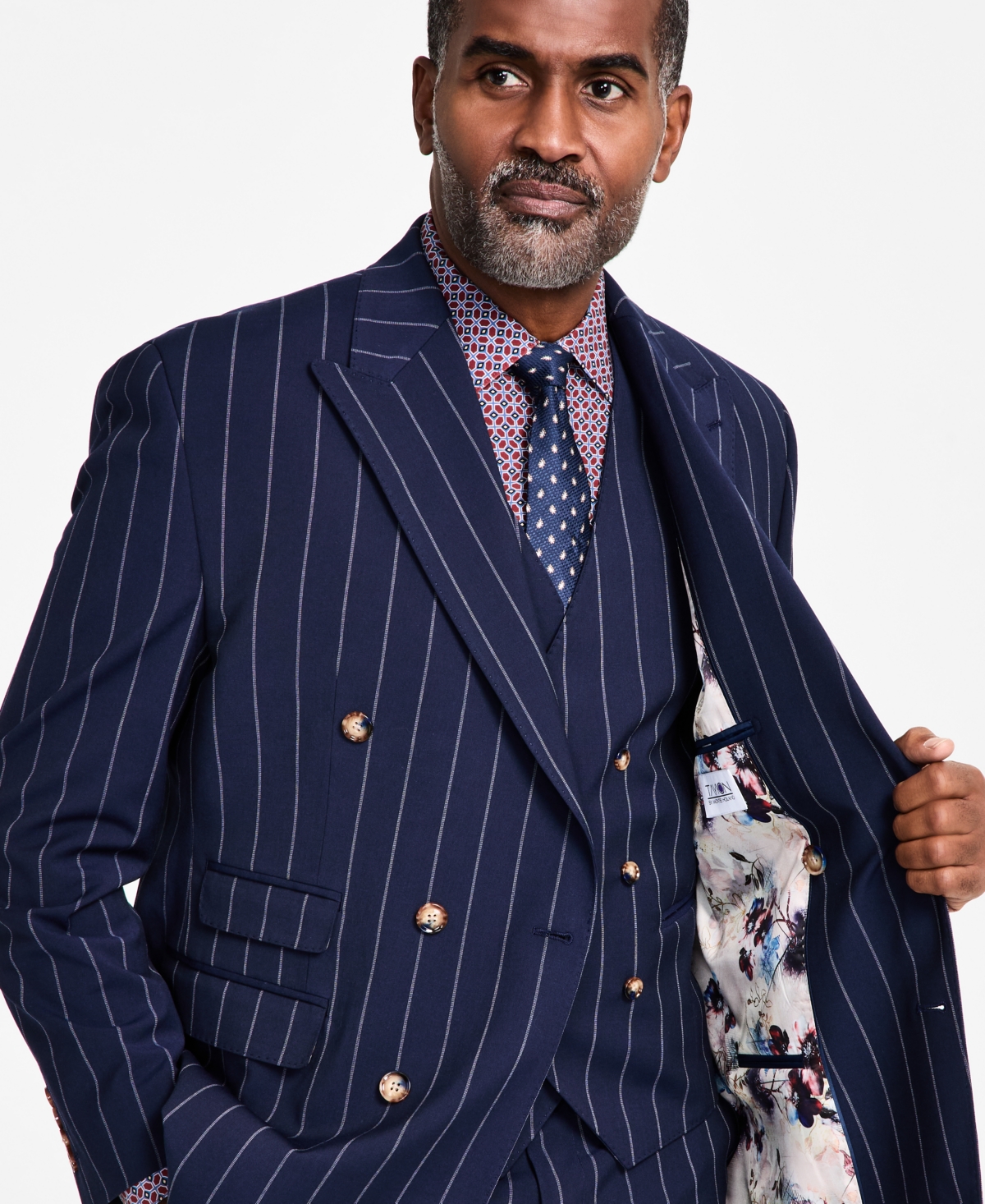 Tayion Collection Men's Pinstriped Double-Breasted Suit Jacket