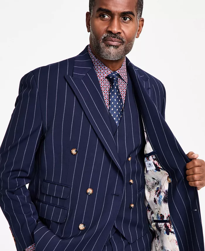 Men's Pinstriped Double-Breasted Suit Jacket - thumbnail 2