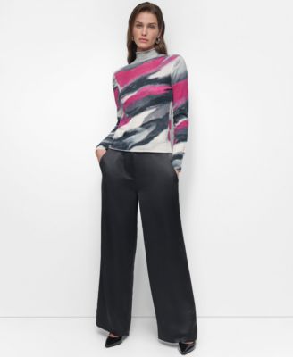 Womens Printed Turtleneck Sweater Flare Leg Pants