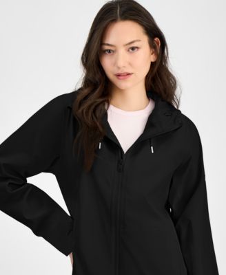 Women's Long Zip-Front Hooded Rain Coat