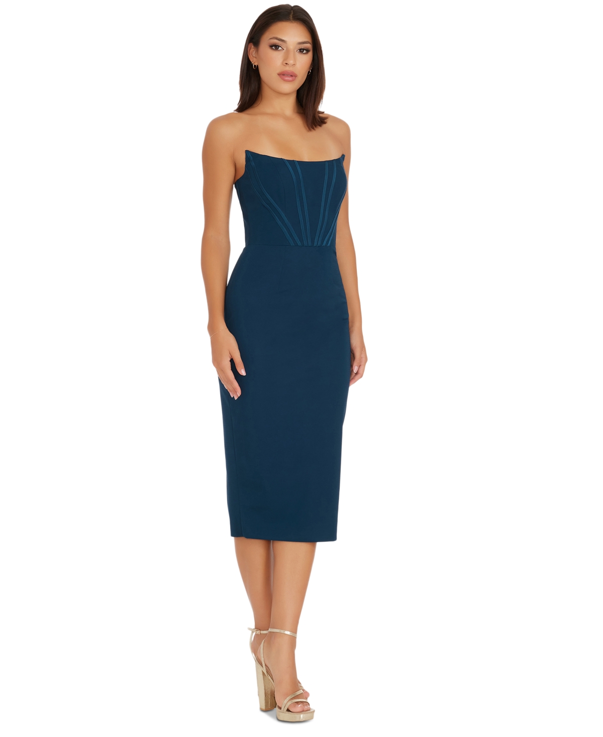 Dress The Population Cosette Strapless Corset Dress In Peacock Blue