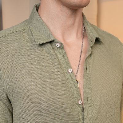 Men's Sage Green Woven-Textured Shirt