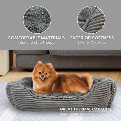 Rectangle Dog Bed, Durable Sleeping Calming Cuddler for Pets, Super Plush Corduroy Sherpa