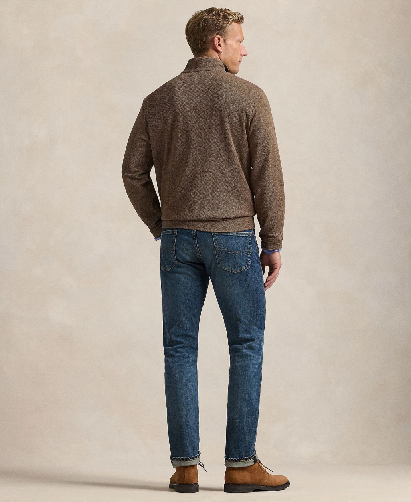 Мужские ботинки Polo Ralph Lauren Herringbone Pullover, Checked Poplin Shirt, Slim Straight Jeans & Chukka, цвет: Синий — фото 2