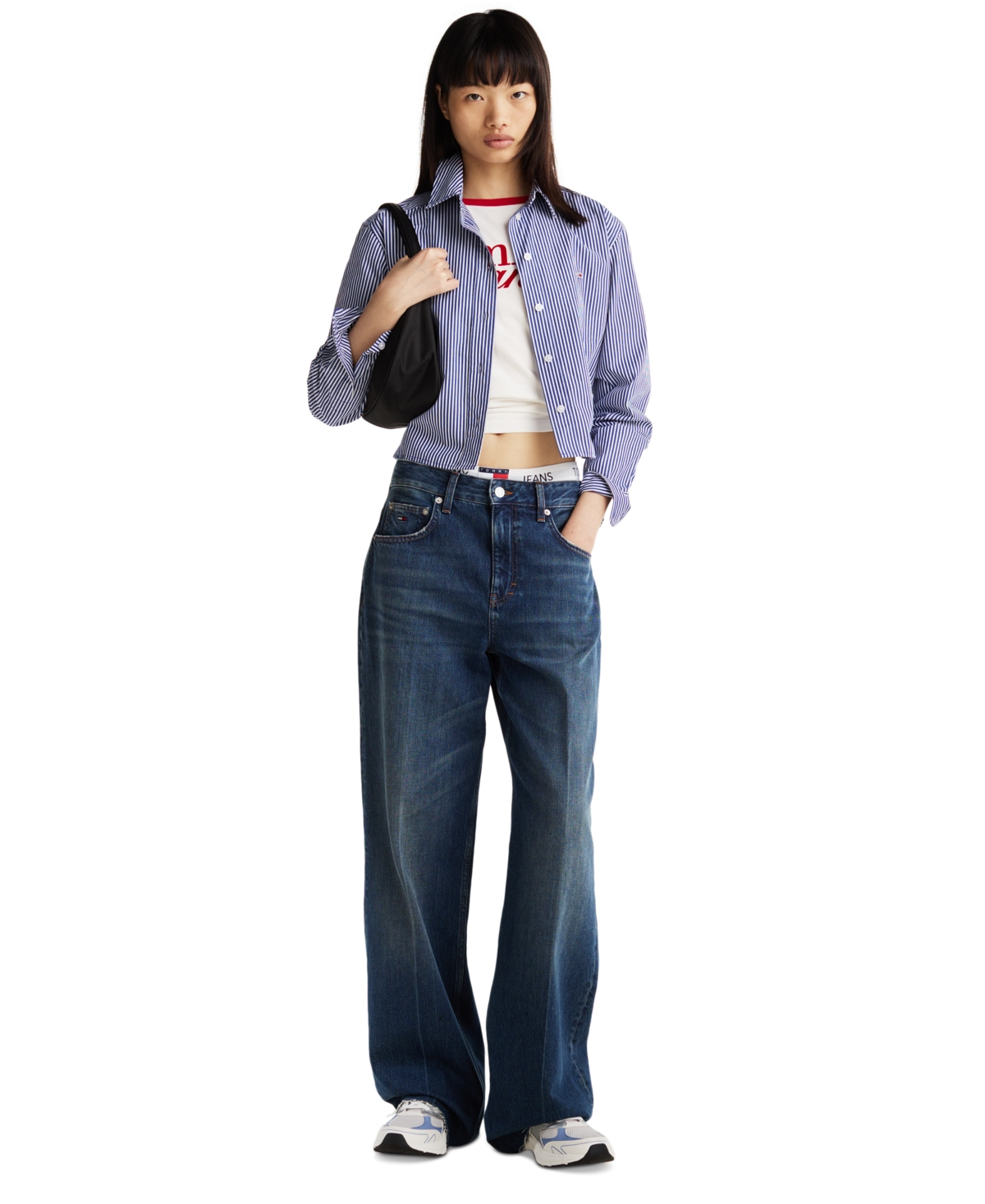 Tommy Jeans Women's Cropped Relaxed Poplin Shirt -WHITE STRIPE