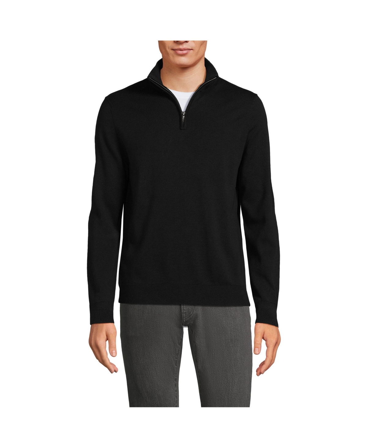 Big & Tall Long Sleeve Fine Gauge Cotton Quarter Zip Sweater - Black