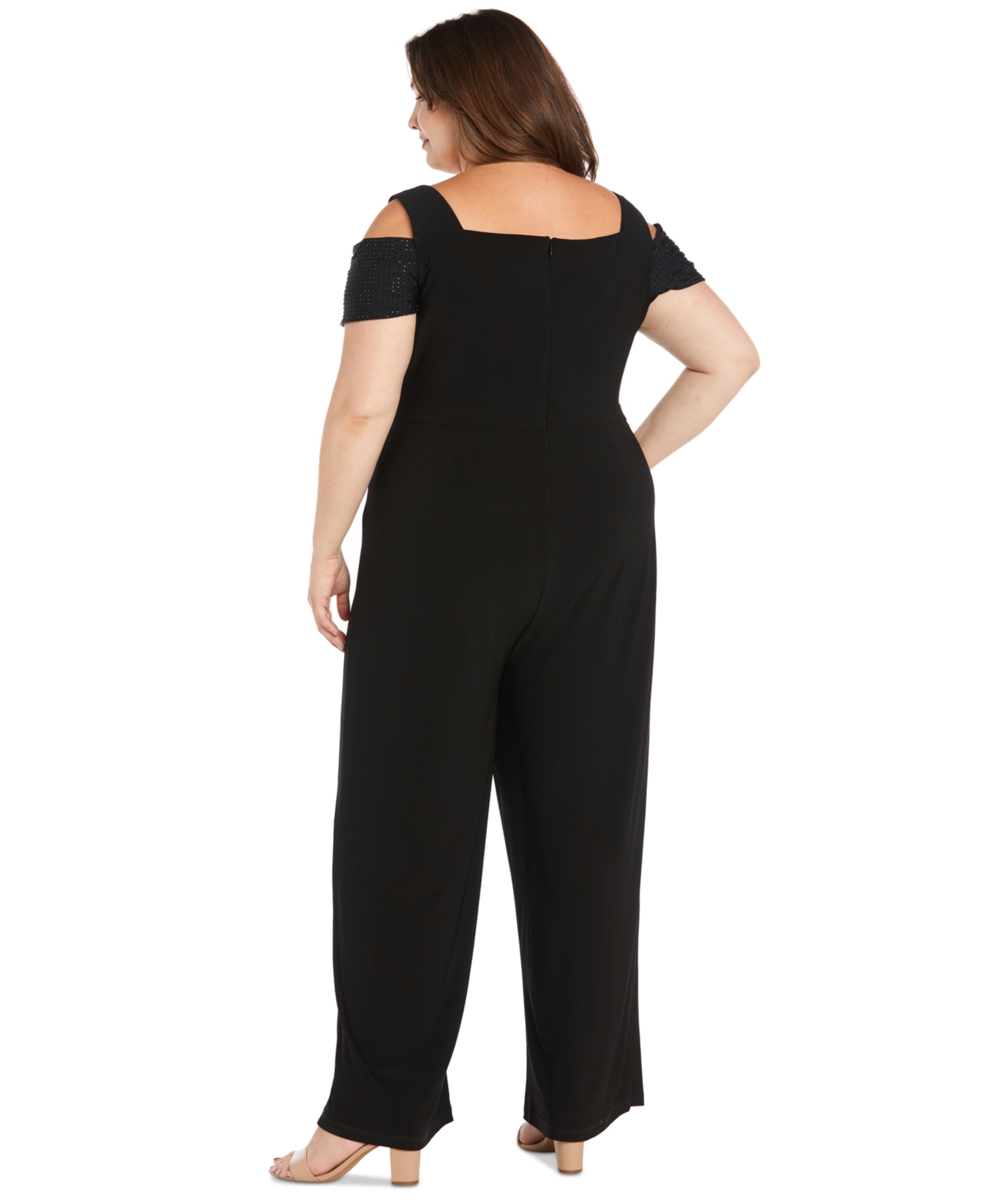 R & M Richards Plus Size Cold-shoulder Wide-leg Jumpsuit In Black