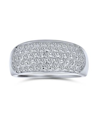 Micro Pave AAA Cubic Zirconia Cocktail Anniversary Wide CZ Pave Anniversary Statement 1/2 Eternity Dome Wedding Band Ring For Women .925 Sterling Silver