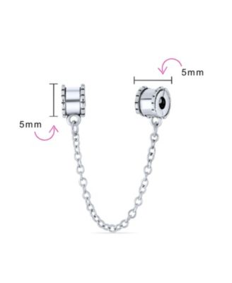 Beaded Edge Handcuff Double Safety Chain Spacer Stopper Daisy Flower Charm Bead .925 Sterling Silver Fits European Bracelet