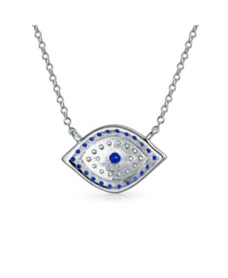 Turkish Blue Yellow Pave CZ Spiritual Protection Amulet Evil Eye Pendant Station Necklace .925 Sterling Silver